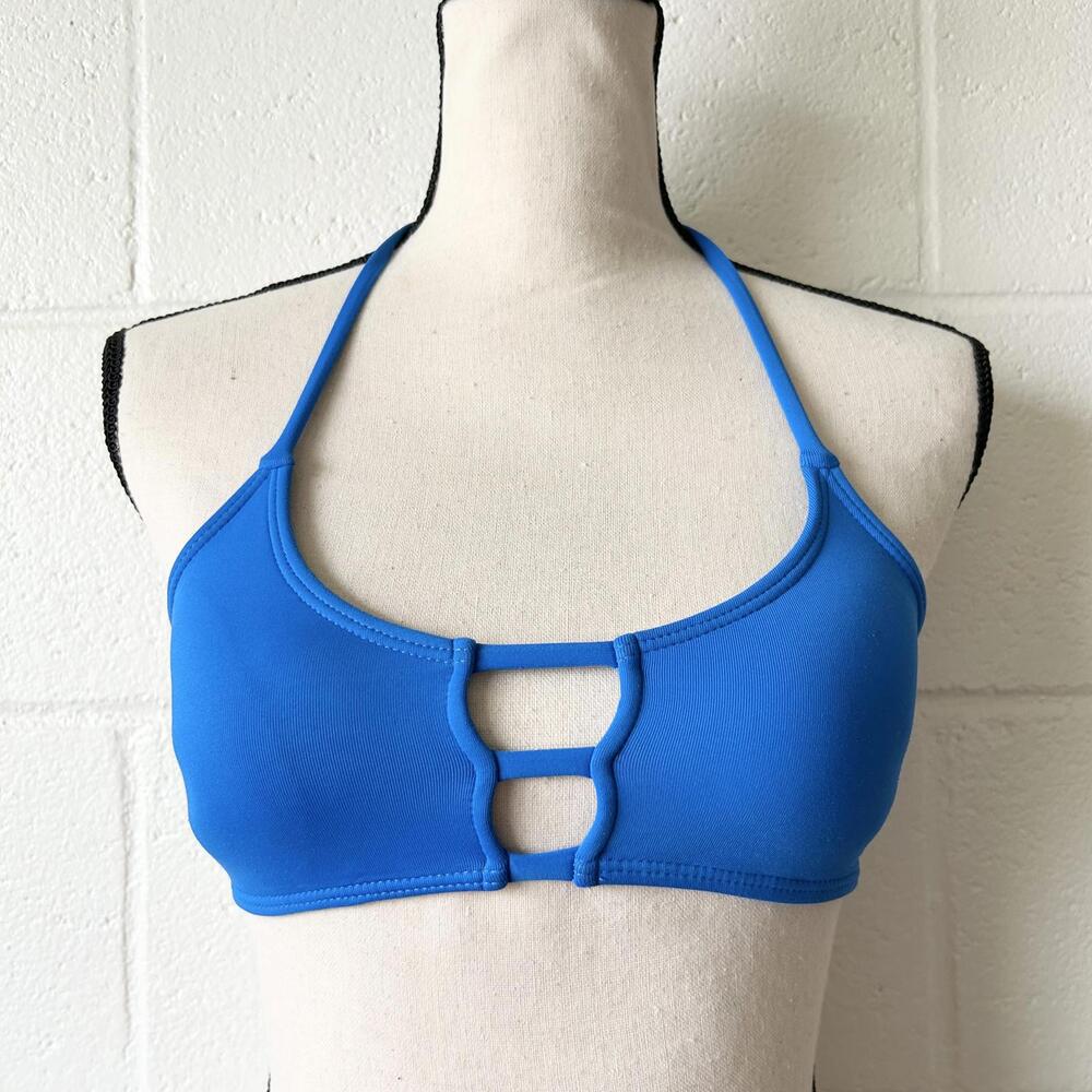 Midori Royal Blue Hawaii Strappy Cage Back Bikini Top Swimwear Women's Small